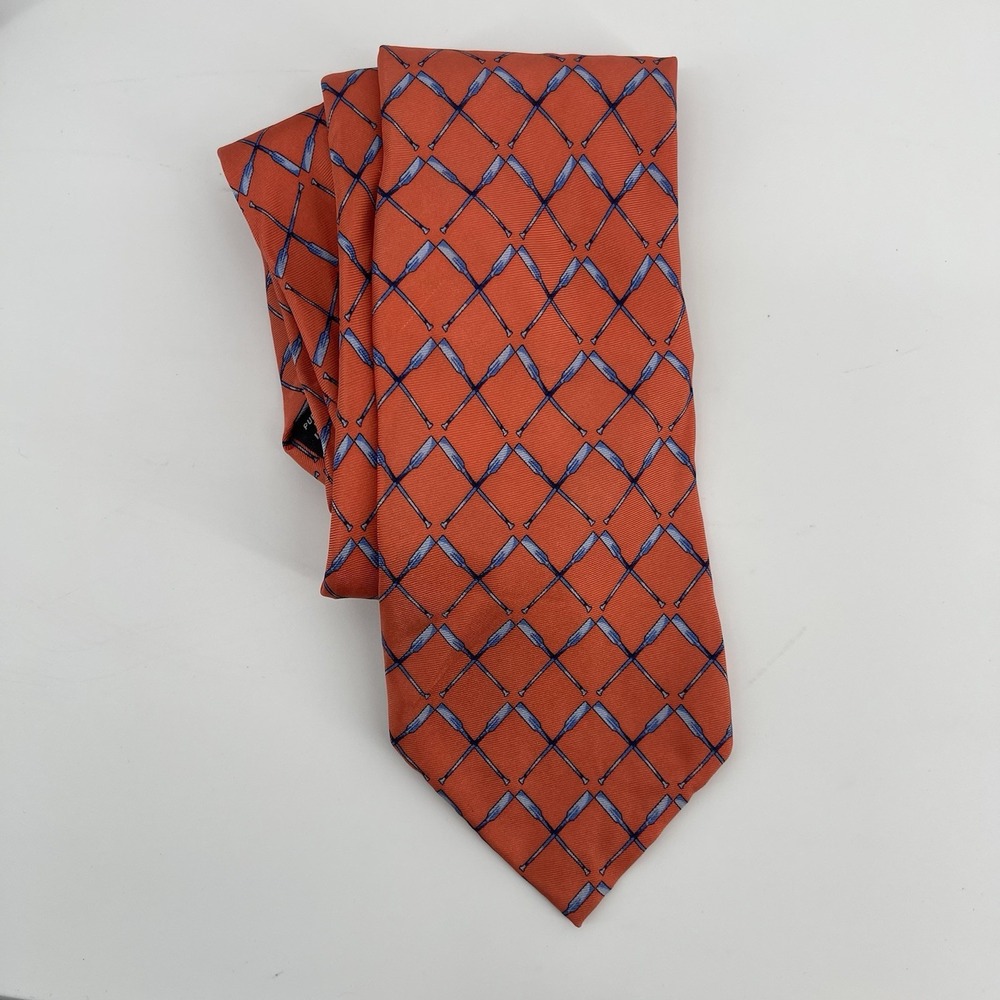 Brooks Brothers 346 Pure Silk Tie Orange Blue Geometric Pattern